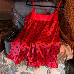 Victorias Secret Sexy Little Things Babydoll Pink Rose Print Satin Ruffle Hem L